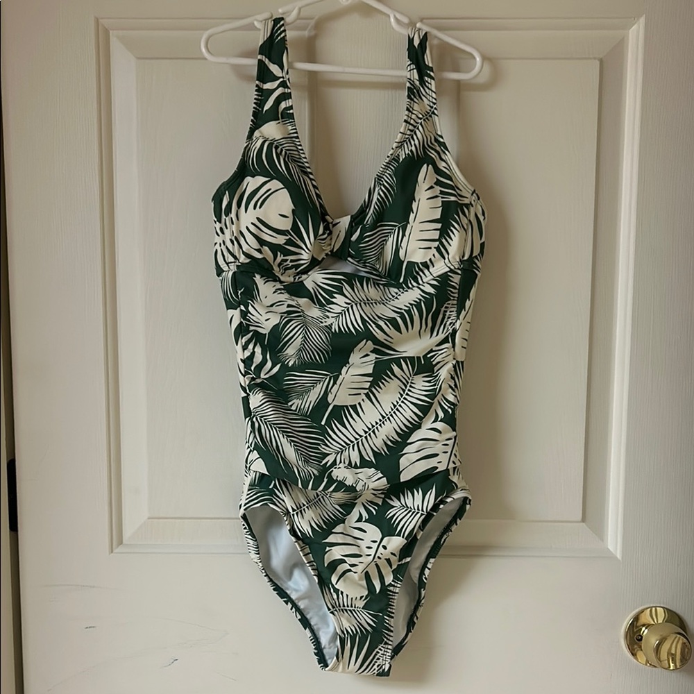 Shade & Shore Tropical Green and White One Piece Swimsuit